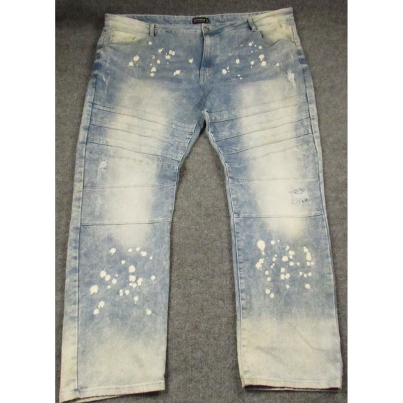 Southpole Jeans Mens 50x34 Distressed Blue Baggy‎ Hip Hop Skate Bleach Splatter - Picture 1 of 14